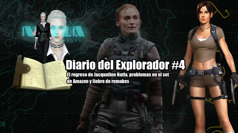 Portada oficial de Diario del Explorador #4 con Jacqueline Natla, Sophie Turner y Lara Croft Legend