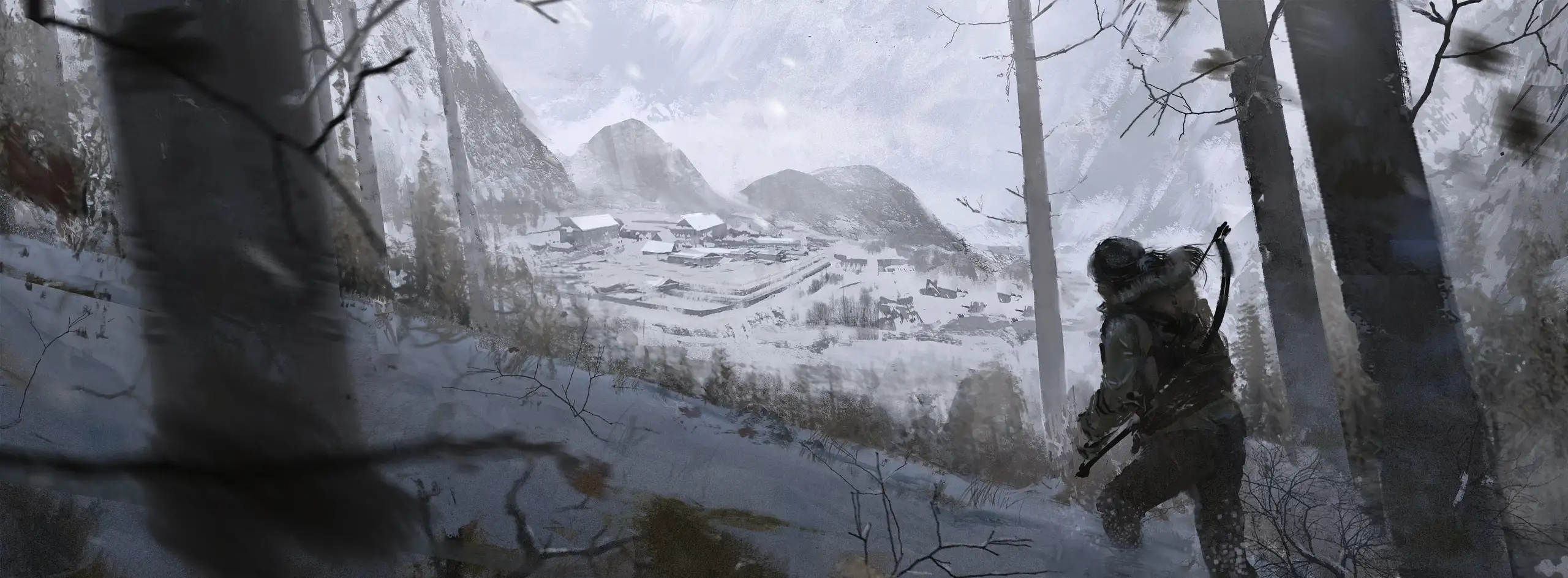 Instalaciones del complejo soviético y gulag militar abandonado en la nieve en Rise of the Tomb Raider