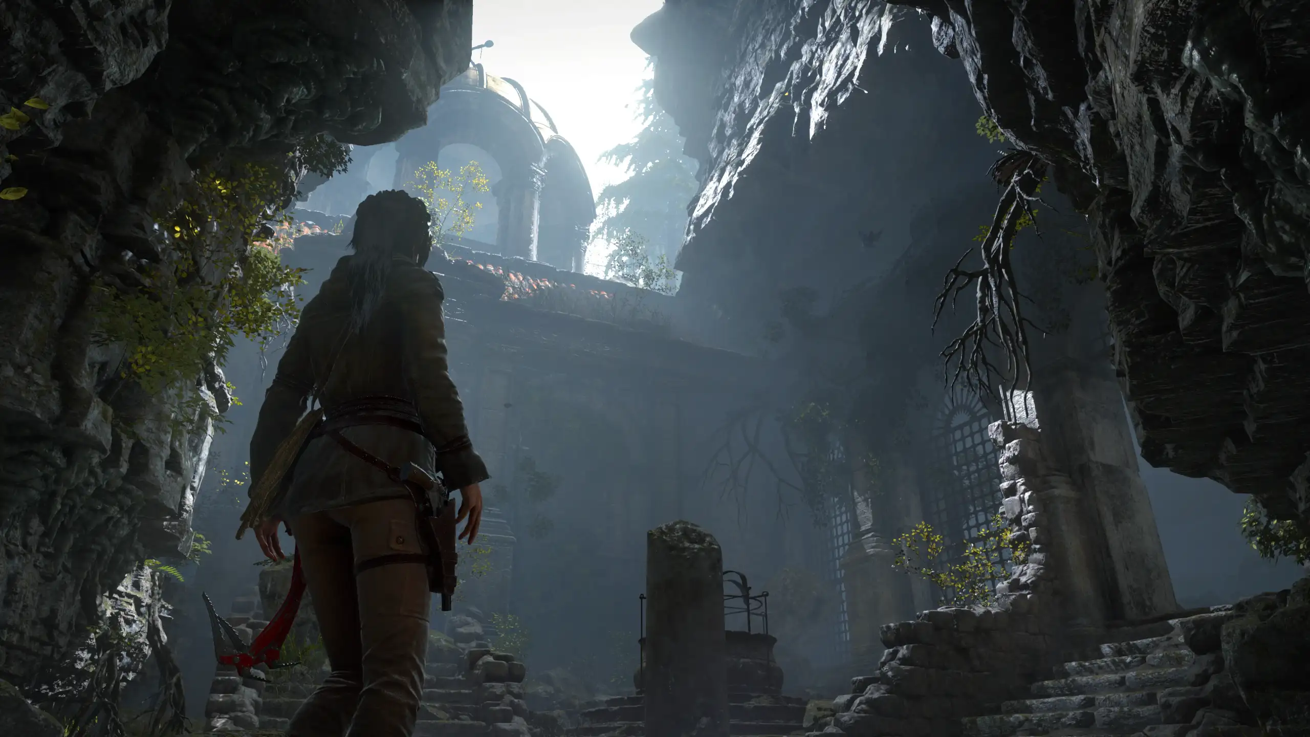 Imponente paisaje montañoso y ventisca en los glaciares de Siberia en la búsqueda de la ciudad mítica de Kitezh en Rise of the Tomb Raider