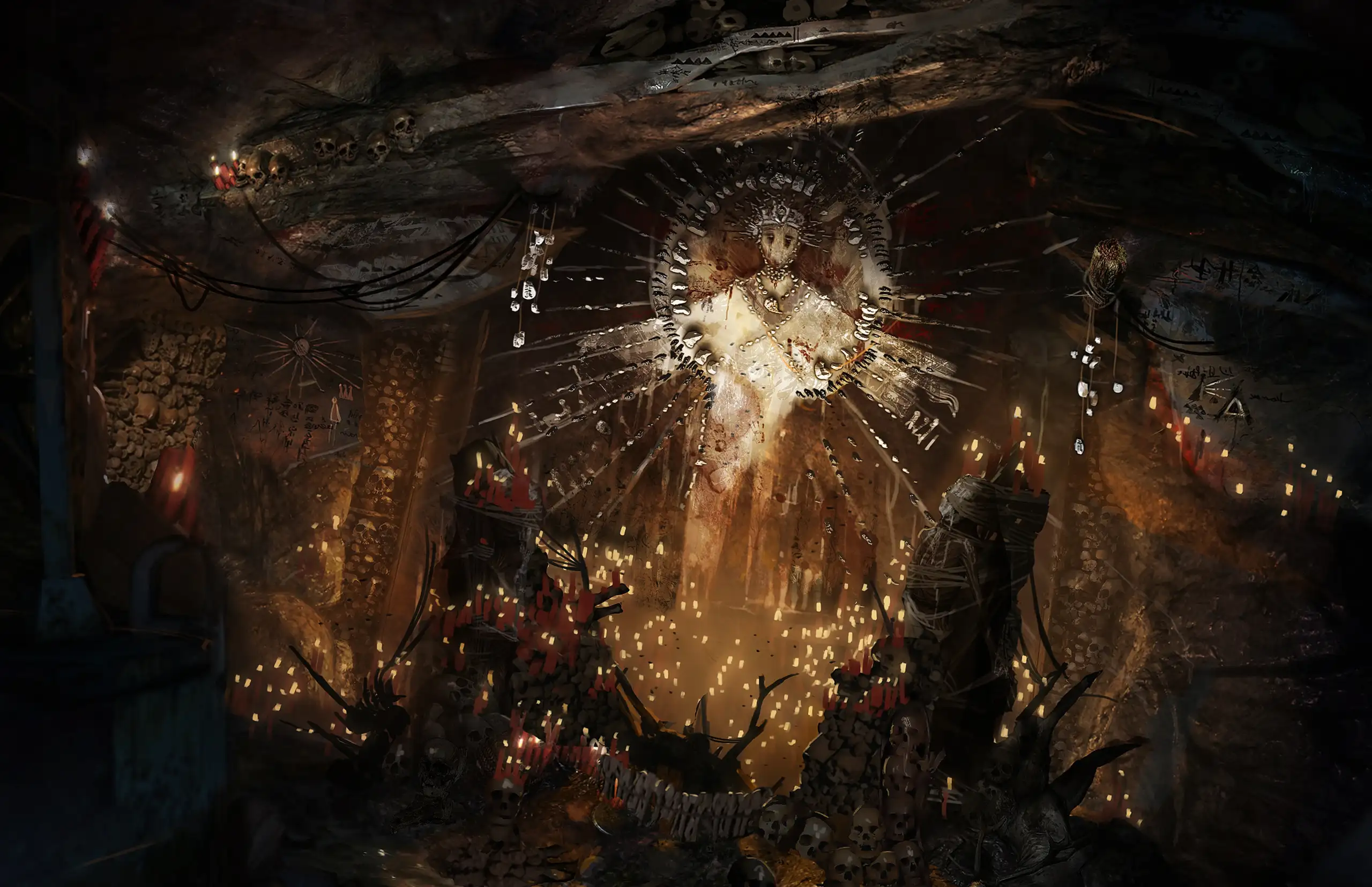 Templo ritual y altar ceremonial de la Reina Solar Himiko custodiado por la Guardia de la Tormenta Oni en Tomb Raider 2013