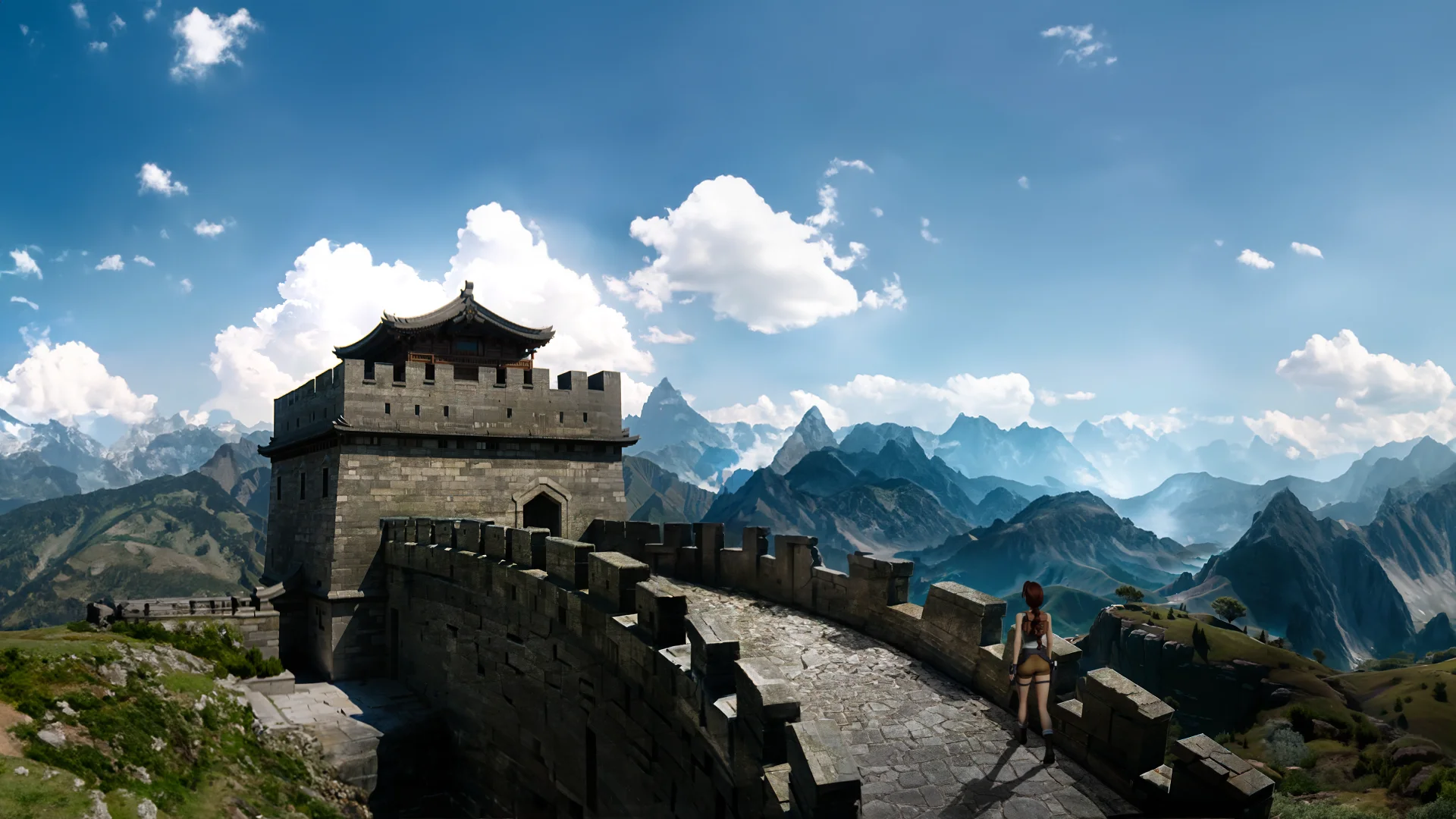 Lara Croft recorriendo las torres de vigilancia de la Gran Muralla China en Tomb Raider 2