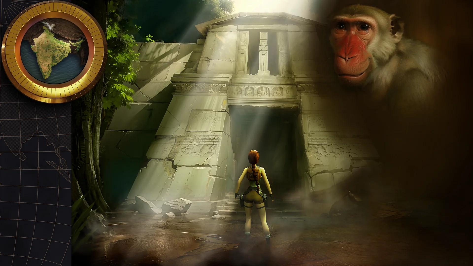 Lara Croft explorando los templos antiguos de la jungla de la India en Tomb Raider 3