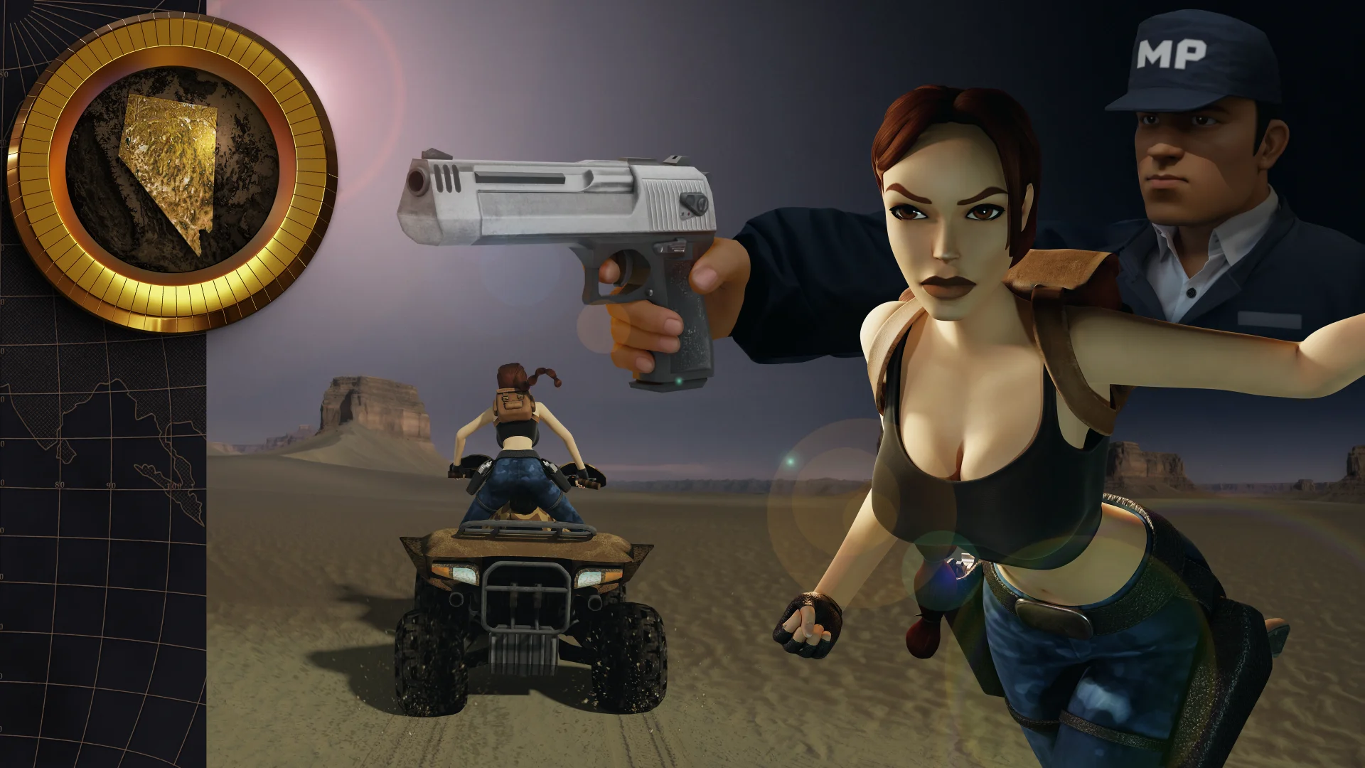 Lara Croft armada con la Desert Eagle en el desierto de Nevada y quad en Tomb Raider 3