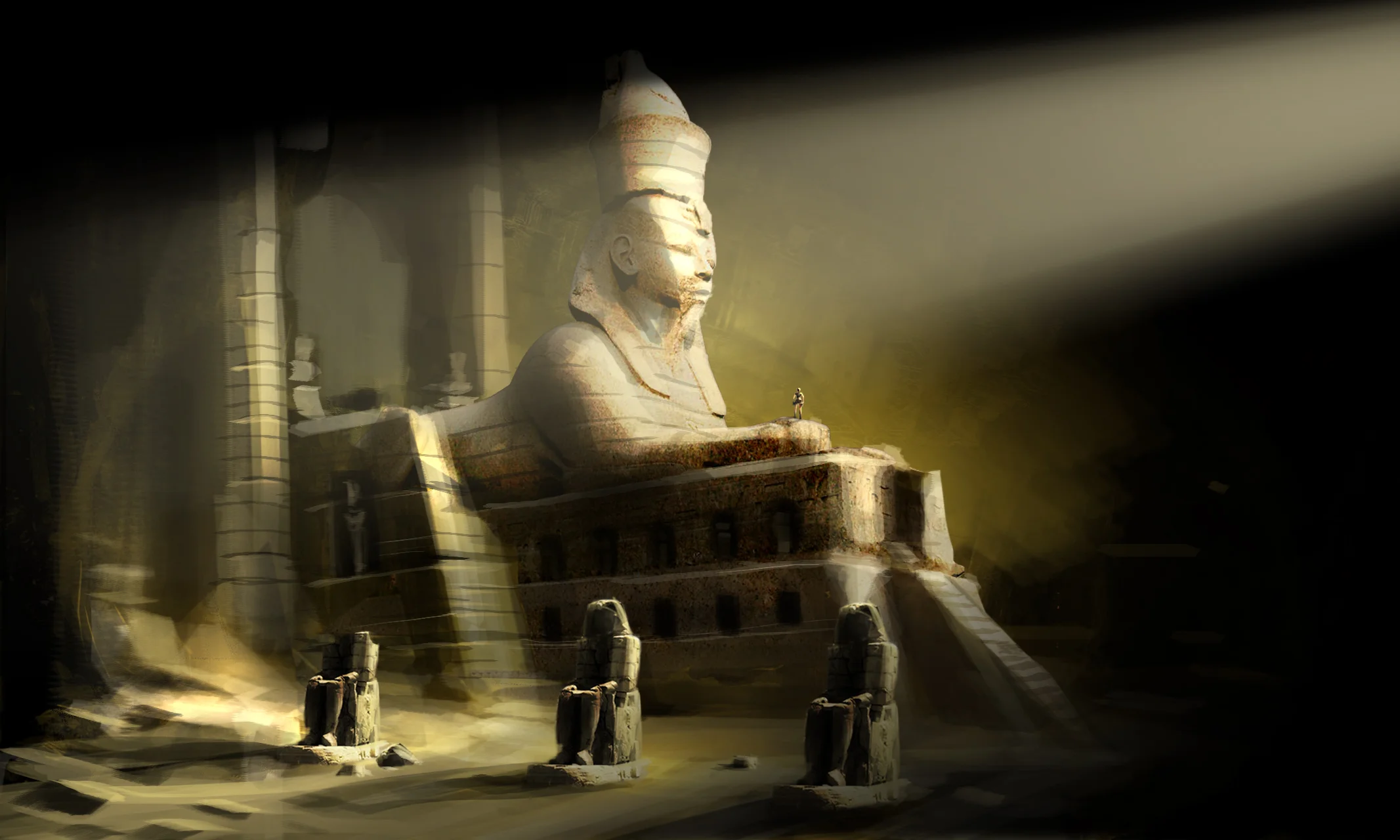 Cámara subterránea con la Esfinge colosal en el Santuario del Scion de Egipto en Tomb Raider Anniversary