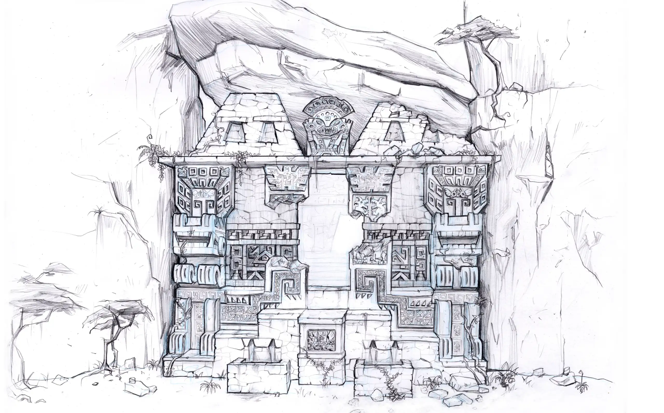 Arena del Valle Perdido con ruinas incas y templo donde Lara Croft combate al Tiranosaurio Rex en Tomb Raider Anniversary