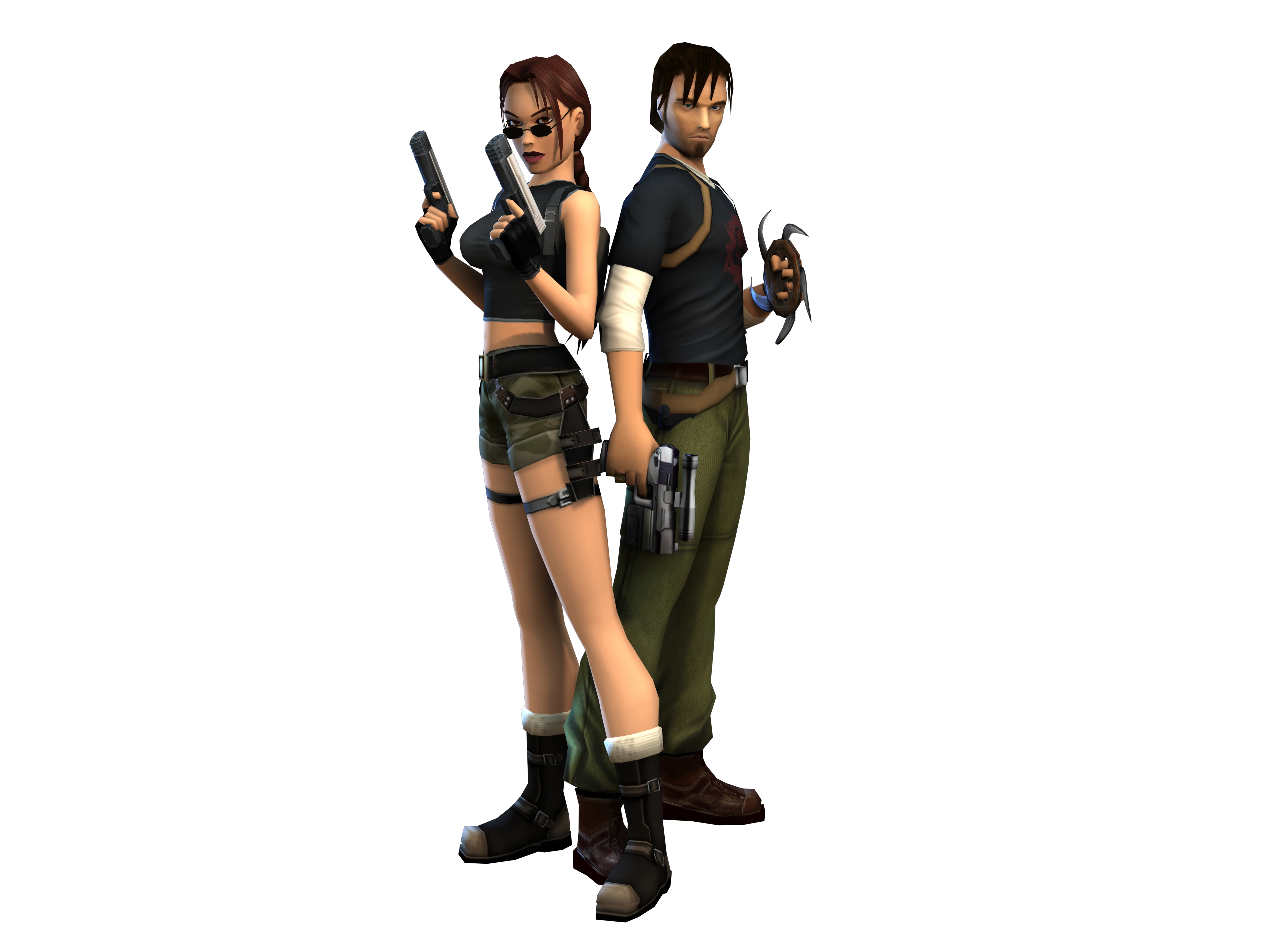 Render oficial de Lara Croft y Kurtis Trent espalda con espalda en El Ángel de la Oscuridad