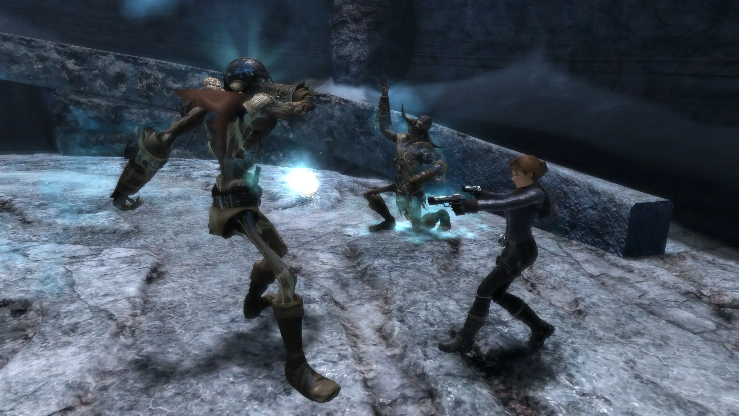 Imponente paisaje del Mar Ártico con glaciares e icebergs frente a las compuertas del inframundo nórdico Helheim en Tomb Raider Underworld
