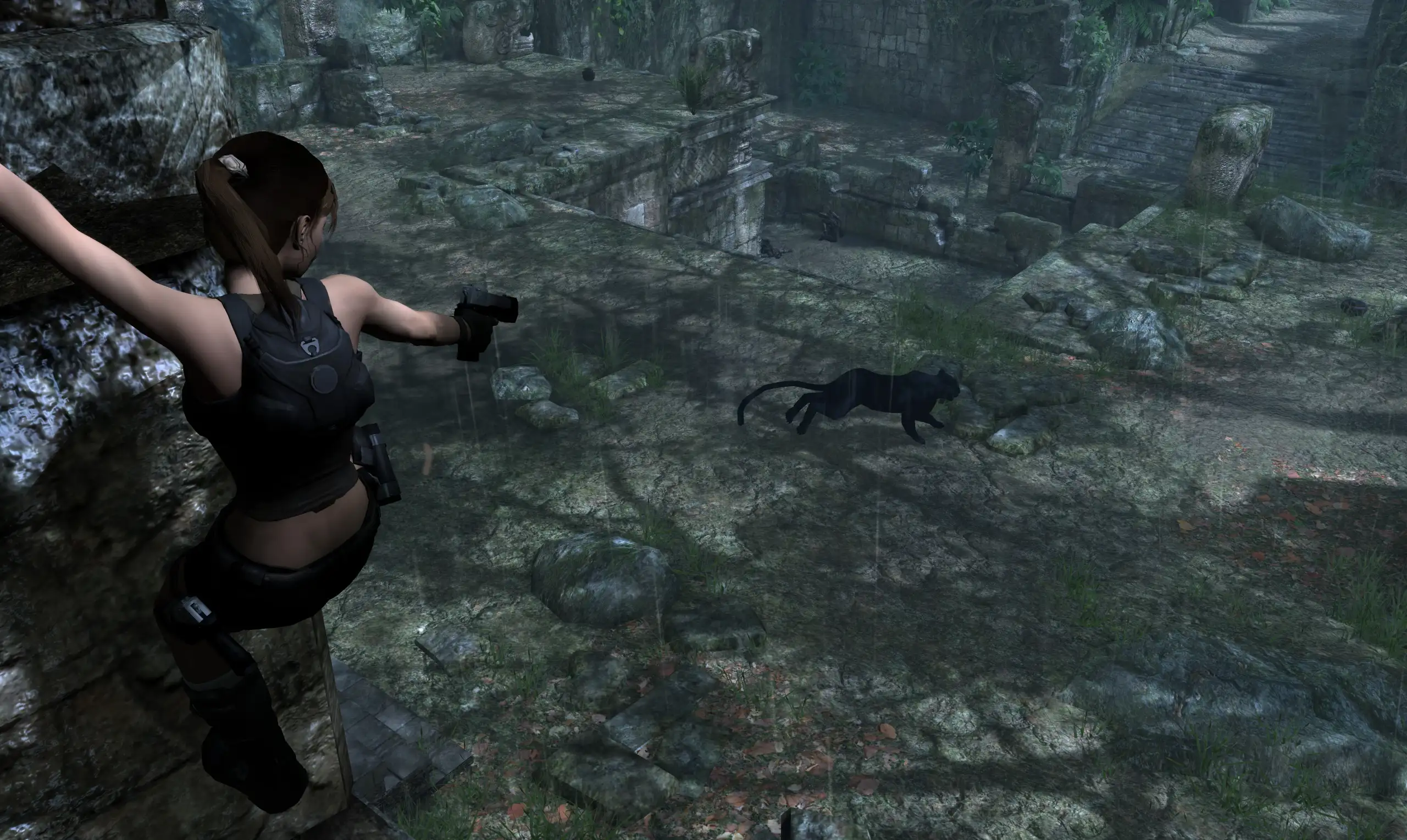 Lara Croft explorando la arquitectura ceremonial maya y el calendario del inframundo de Xibalba en México en Tomb Raider Underworld