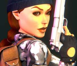 Render 3D en Blender de Lara Croft con traje clásico de Tomb Raider Chronicles