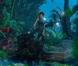 Lara Croft explorando el pilar ceremonial maya en el Cenote de Shadow of the Tomb Raider