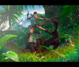 Estatua de coleccionismo de Weta Workshop con Lara Croft enfrentándose al T-Rex del Valle Perdido